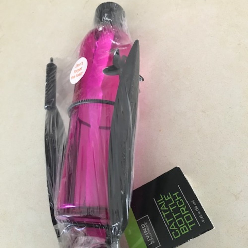 Living Solutions Pink Glass Cattail Bottle Torch Brand New